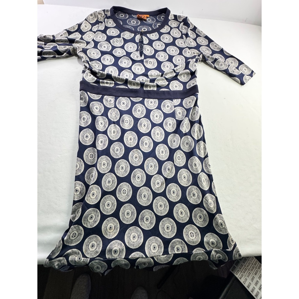 Tory Burch Navy and Cream Midi Dress with Circular Print